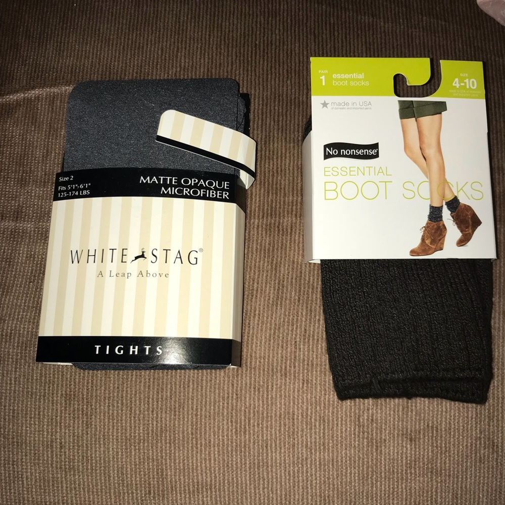 Grey tights, brown boot socks